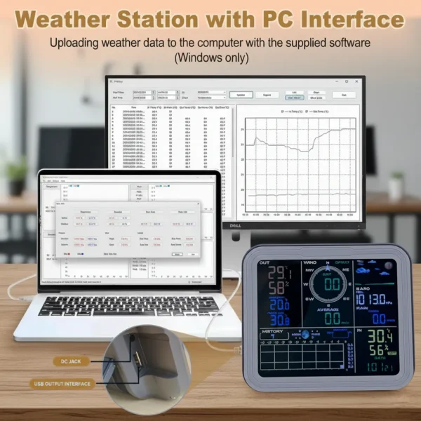 Weather Station FT0345-6 FT0345 Professional Weather Station with PC Connectivity | Indoor & Outdoor Monitoring, Wind, Rain, Forecast & Data Logging