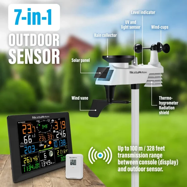 FT0320-019T WiFi Professional Weather Station | Indoor/Outdoor Temperature, Humidity, Wind, Rain, UV & Barometric Pressure Monitor with Dual Sensors