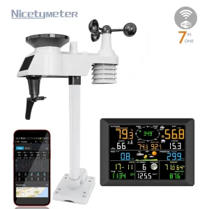 FT0310-019T WiFi Weather Station - 8.3inch Large Color LCD Display Wireless Solar-Assisted Monitor with Indoor/Outdoor Sensors, Real-Time Upload to Wunderground & Weathercloud