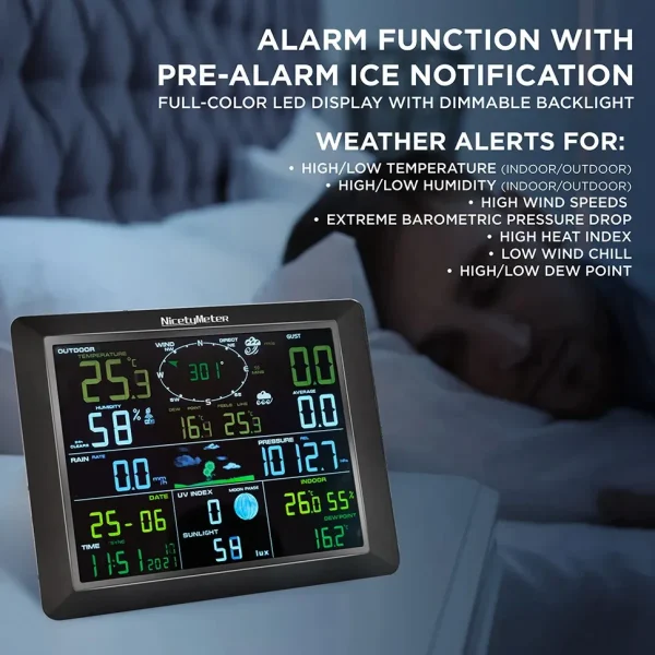 FT0310-019T WiFi Weather Station - 8.3inch Large Color LCD Display Wireless Solar-Assisted Monitor with Indoor/Outdoor Sensors, Real-Time Upload to Wunderground & Weathercloud