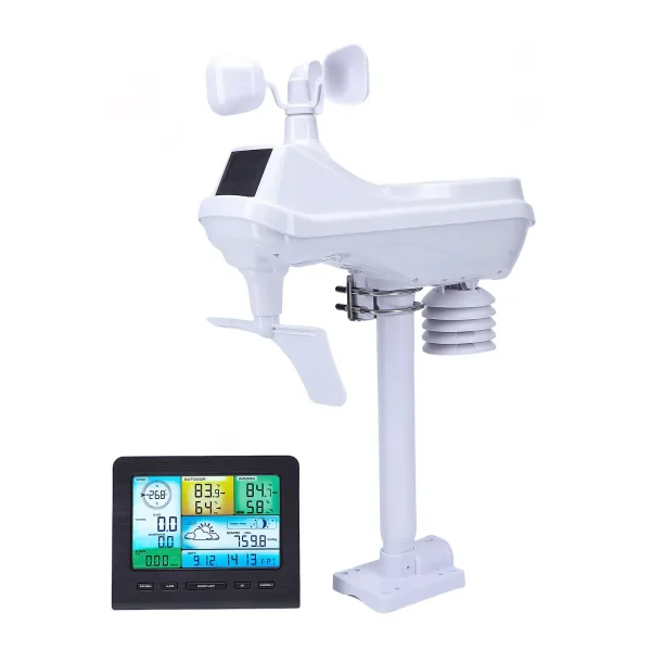 FT036A Wifi Weather Station - Color LCD Solar-Powered Wireless Weather Monitor with 4-Level Backlight | Indoor/Outdoor Temp, Humidity, Wind, Rain & Pressure | Real-Time Upload to Wunderground & Weathercloud