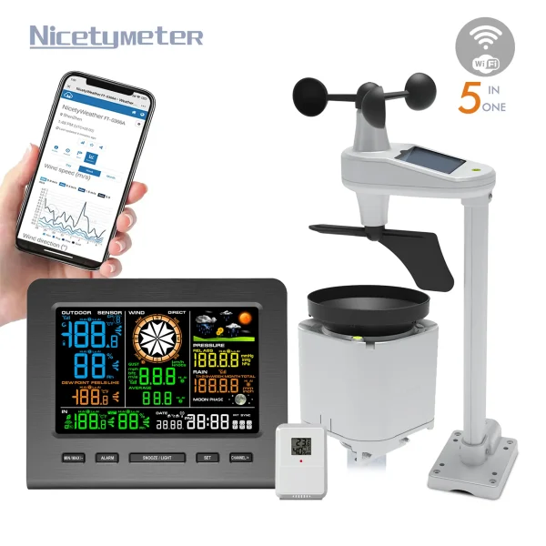 NicetyMeter-WiFi-Wind-&-Weather-Station-0366A-1 FT0366A WiFi Weather Station - Solar Auxiliary Rain & Wind Gauge | Indoor Outdoor Temperature Humidity Barometer with Wunderground Upload