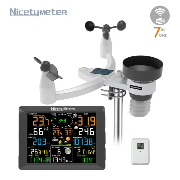 WiFi Weather Station FT0320-025T-01 FT0320-025T WiFi Weather Station - Wireless Indoor Outdoor Thermometer Hygrometer with Wind Speed, Rain Gauge, UV & Sunlight Monitor, Weather Forecast, Data Upload to Wunderground, Support up to 8 T/H Sensors