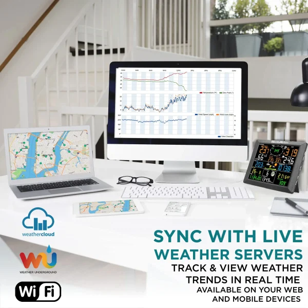 WiFi Weather Station FT0320-025T-05 FT0320-025T WiFi Weather Station - Wireless Indoor Outdoor Thermometer Hygrometer with Wind Speed, Rain Gauge, UV & Sunlight Monitor, Weather Forecast, Data Upload to Wunderground, Support up to 8 T/H Sensors