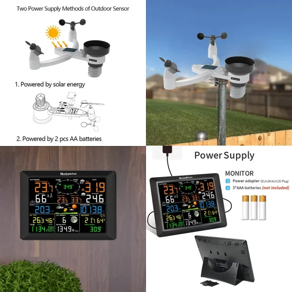WiFi Weather Station FT0320-025T-06 FT0320-025T WiFi Weather Station - Wireless Indoor Outdoor Thermometer Hygrometer with Wind Speed, Rain Gauge, UV & Sunlight Monitor, Weather Forecast, Data Upload to Wunderground, Support up to 8 T/H Sensors