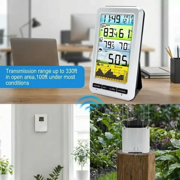 Wireless Rain Gauge Weather Station with Thermometer, Hygrometer, Barometer & Alarm-6 FT0207 Wireless Weather Station Rain Gauge — Independent Station Optimized Copy