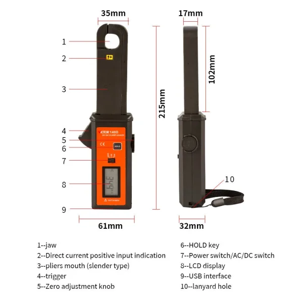 Victor Professional AC / DC Leakage Current Tester – 60A Range,1mA Resolution, USB Data Logging, Auto-Ranging for Automotive & Industrial Use 140D