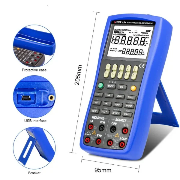 High-Accuracy V/mA/Pressure Calibrator – Measure & Source DCV/DCI/Frequency/Pulse/24V Loop, with External Pressure Module Support, 0.02% Accuracy 15+