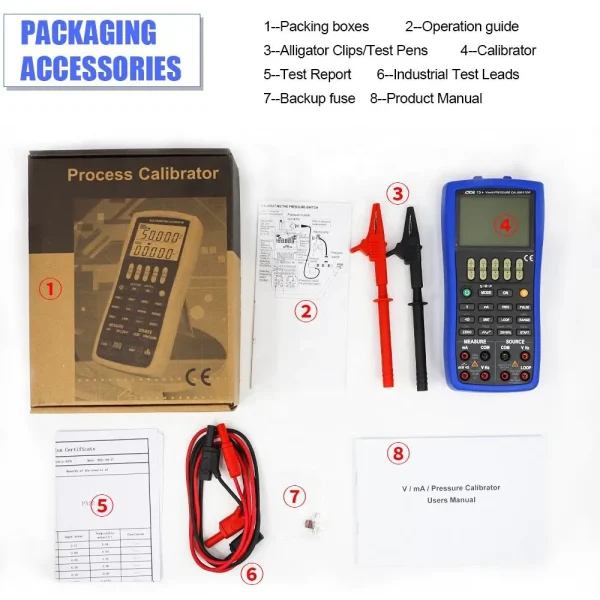 High-Accuracy V/mA/Pressure Calibrator – Measure & Source DCV/DCI/Frequency/Pulse/24V Loop, with External Pressure Module Support, 0.02% Accuracy 15+
