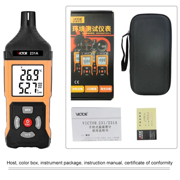 231 6_W Victor Handheld Thermo-Hygrometer – Large Screen, Alarm Settings, MAX/MIN & Data Hold for HVAC & Environmental Monitoring 231 231A
