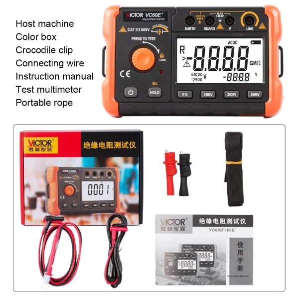2026 New Insulation Resistance Tester: Up to 200GΩ Test Range, 250V–5000V Selectable, CAT III 600V Safety 60B+/60D+/60E+