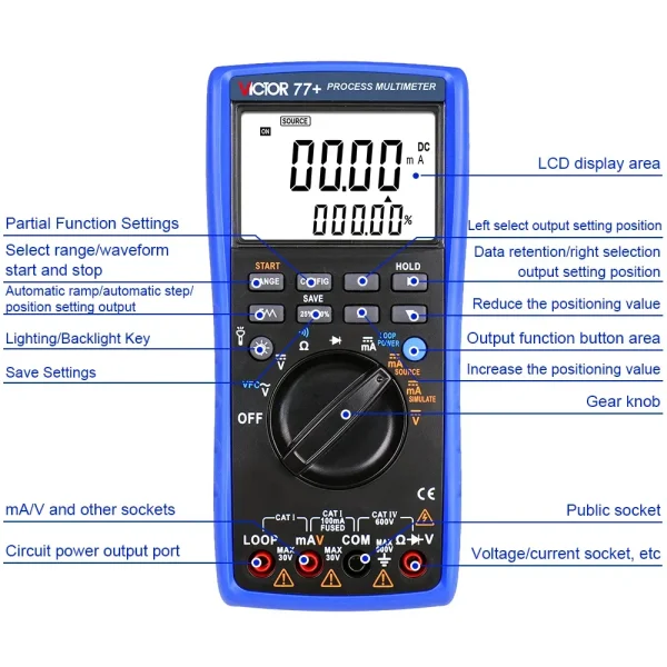 Calibrator Multimeter Accuracy 0.1% Process Multimeter for Measurement, Output, and Loop Testing 77+