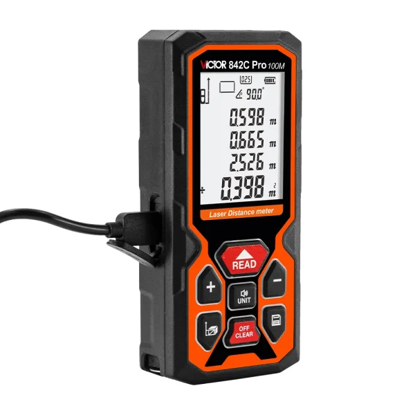 6@_updated Victor Pro Laser Distance Meter – High-Precision Measurement from 50m to 100m with Incline Sensor, Tape Measure, and Voice Broadcast 842A 842B 842C Pro