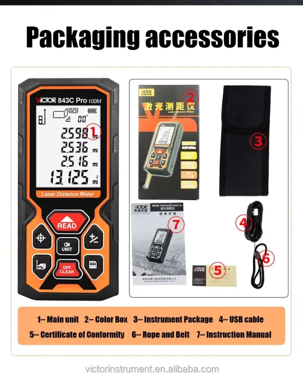 843 16@_updated Victor Pro 3 in 1 Laser Distance Meter – 100m Range, Incline Sensor, 2m Tape Measure & 5m Line Projection with Voice Broadcast 843A 843B 843C Pro