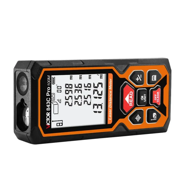 843 1_W Victor Pro 3 in 1 Laser Distance Meter – 100m Range, Incline Sensor, 2m Tape Measure & 5m Line Projection with Voice Broadcast 843A 843B 843C Pro