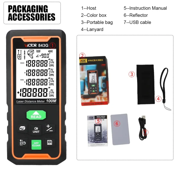 843G 1@_updated Victor Green Light Laser Distance Meter – 50m/70m/100m Range with Green Beam, Inclinometer, Voice Broadcast & Flexible Power Options 843E 843F 843G